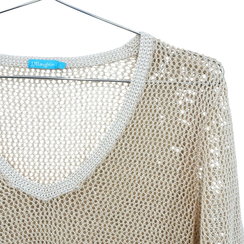 J. MCLAUGHLIN Linen Blend Open Knit Tunic Sweater • Large • beige Coastal Chic - Picture 2 of 8